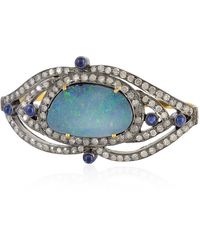 Artisan - 18k Gold 925 Silver With Opal Doublet & Blue Sapphire Pave Diamond Two Finger Ring - Lyst
