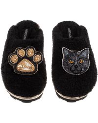 Laines London - Teddy Closed Toe Slippers With Paw & British Shorthair Cat Brooches - Lyst