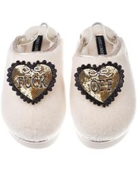 Laines London - Neutrals Flatform Cloud Slippers With & Fuck Off Brooches - Lyst