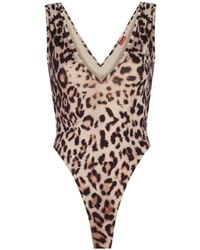 No'design - V-Neck Thick Strap Leopard Bodysuit - Lyst