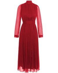 Framboise - Elegant Burgundy Silk Midi Dress Zinaida - Lyst