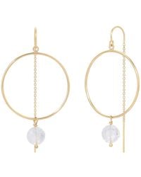Heather Hawkins Jewelry - Neutrals Coin Gemstone Hoop Threader Earrings - Lyst
