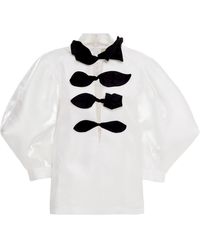 Julia Allert - Taffeta Deep V-Neck Blouse With Satin Floral Detail – - Lyst