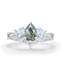 Azura Jewelry New York - Laurel Grove Moss Agate Moonstone Ring Vermeil - Lyst