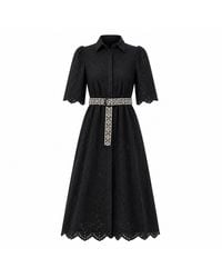 IZABELA MANDOIU - Broderie Anglaise Midi Shirt Dress With Detachable Woven Belt And Pockets - Lyst