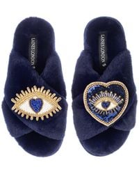 Laines London - Classic Laines Slippers With Double Heart & Love Eye Brooches - Lyst