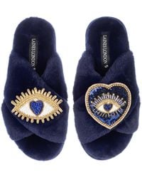 Laines London - Classic Laines Slippers With Double Heart & Love Eye Brooches - Lyst