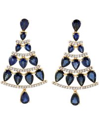 Artisan - Yellow Gold White Diamond Blue Sapphire Dangle Earrings Handmade Jewelry - Lyst