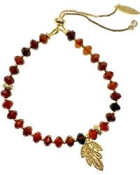 Farra - Natural Garnet Gemstone With Leaf Charm Adjustable Bracelet - Lyst