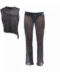 Amortizia - Belladona Set Metallic Shimmer Stretch Asymmetric Top & Flared Pants Set - Lyst