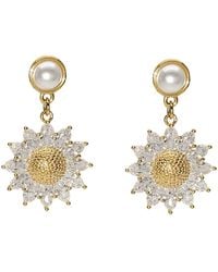 Farra - Zircon Daisy Dangle With Pearl Stud Earrings - Lyst