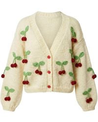 Ana Chic - Neutrals Cherry Motif Handmade Knitted Cardigan - Lyst
