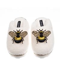 Laines London - Neutrals Teddy Closed Toe Slippers With Double Honeybee Brooches - Lyst