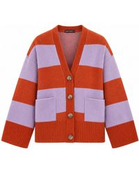 Cara & The Sky - Candice Chunky Stripe V Neck Button Cardigan - Lyst