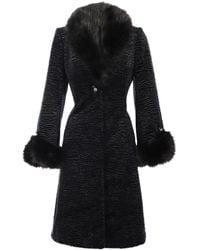 Luna Fashion House - Textured Coat With Faux Fur Collar & Cuffs, Paula - Lyst