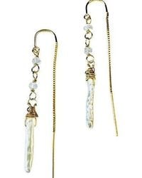 Lexi Jewelry - Moonstone & Pearl Stick Golden Threader Earrings - Lyst