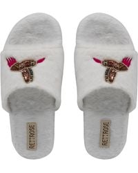 Rettrose - Neutrals Ariella Cream Luxury Plush Diamanté Embellished Handmade Slipper - Lyst