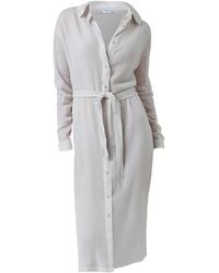 Haris Cotton - Button Up Linen Gauze Dress With Belt - Lyst