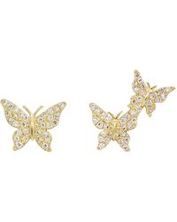 KAMARIA - Asymmetric Diamond Butterfly Earring Studs - Lyst