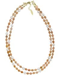 Farra - Double Layers Moonstone With Freshwater Pearls Necklace - Lyst