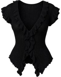 Nocturne - Ruffled V-Neck Sheer Blouse - Lyst