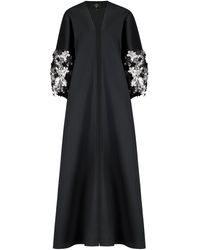 Azzali - Mikado Abaya With Puffed Sleeves With Metalic Embroidered Floral Motifs - Lyst
