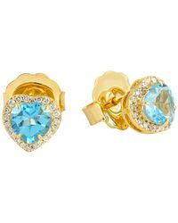 Artisan - Heart Shape Design Blue Topaz & Diamond In 14k Solid Gold Stud Earrings - Lyst