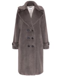 ISSY LONDON - Neutrals Kelly Double Breasted Longline Faux Fur Coat Taupe - Lyst
