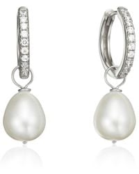 Lily & Roo - Diamond Style Large Pearl Drop Hoop Earrings - Lyst