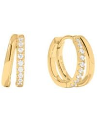 Vanhi - Kira Crystal Double Hoop Huggies - Lyst