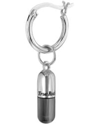 True Rocks - Gun Metal Grey Sterling Silver 2 Tone Mini Pill Charm On Silver Hoop - Lyst