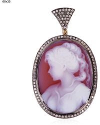 Artisan - 18k Solid & Sterling Silver With Pave Diamond And Shall Cameo Face Pendant - Lyst