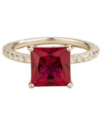 Juvetti - Rena Ruby Princess-Cut Ring With Pavé Diamond Band - Lyst