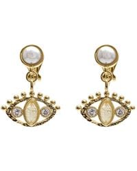 Farra - Turkish Evil Eye Adorned Citrine Stone Pearl Clip-On Earrings - Lyst