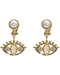 Farra - Turkish Evil Eye Adorned Citrine Stone Pearl Stud Earrings - Lyst