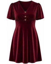 Yumi' - Burgundy Velvet Skater Dress With Dimante Bow Detail - Lyst
