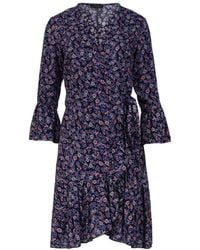 Conquista - Floral Print Viscose Wrap Dress With Bell Sleeves - Lyst