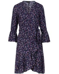 Conquista - Floral Print Viscose Wrap Dress With Bell Sleeves - Lyst