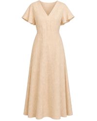 Adrift Clothing - Neutrals Tatum Linen Flutter Sleeve Dress - Lyst