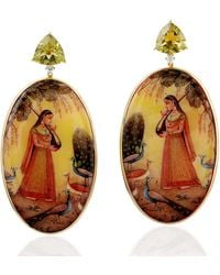 Artisan - Picture Bakelite Earrings With Lemon Quartz, Diamond & 18K - Lyst