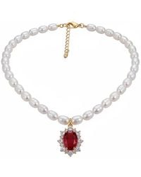 Angel Barocco - Seeds Pearl Choker Necklace With Crystal Pendant - Lyst