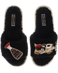 Laines London - Teddy Toweling Slipper Sliders With Sushi & Soy Sauce Brooches - Lyst