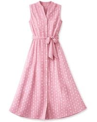 Yumi' - Broderie Anglaise Embroidered Sleeveless Shirt Dress - Lyst