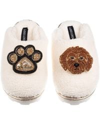 Laines London - Neutrals Teddy Closed Toe Slippers With Paw & Apricot Cockapoo Brooches - Lyst