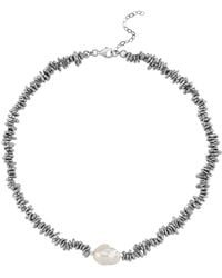 LINYA JEWELLERY - Halia Hematite Stone Baroque Pearl Necklace - Lyst