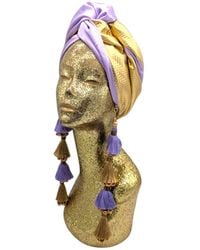 Julia Clancey - Zia Golden & Lilac Silk Dorado Reversible Turban - Lyst