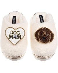 Laines London - Neutrals Teddy Closed Toe Slippers With Dog Mum Mom & Chocolate Cockapoo Brooches - Lyst