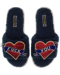 Laines London - Teddy Toweling Slipper Sliders With Fuck You Brooches - Lyst