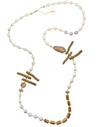 Farra - Freshwater Pearls With Golden Corals Statement Necklace - Lyst