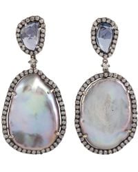 Artisan - Gold Diamond Pearl Pink Sapphire Dangle Earrings Handmade - Lyst